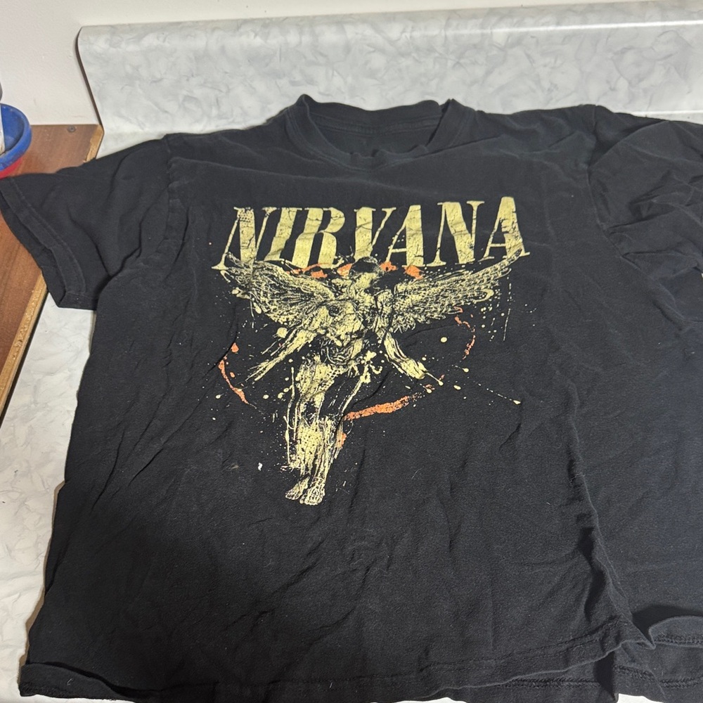NIRVANA Black and Gold Graphic Tee